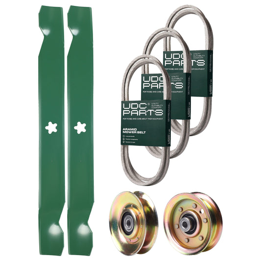 Wholesale Lawn Mower Parts -  UDC Parts Mower Kit / Belt 138255 + Belt 144200 + Belt 144959 + Pulley 127783 + Pulley 173437 + 2 Pack Blades 138971 / Fits Husqvarna YT150