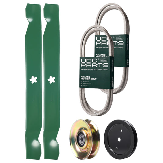 Wholesale Lawn Mower Parts -  UDC Parts Mower Kit / Belt 138255 + Belt 144959 + Belt 197253 + Pulley 127783 + Pulley 195945 + 2 Pack Blades 138971 / Fits Poulan Pro PB19542LT