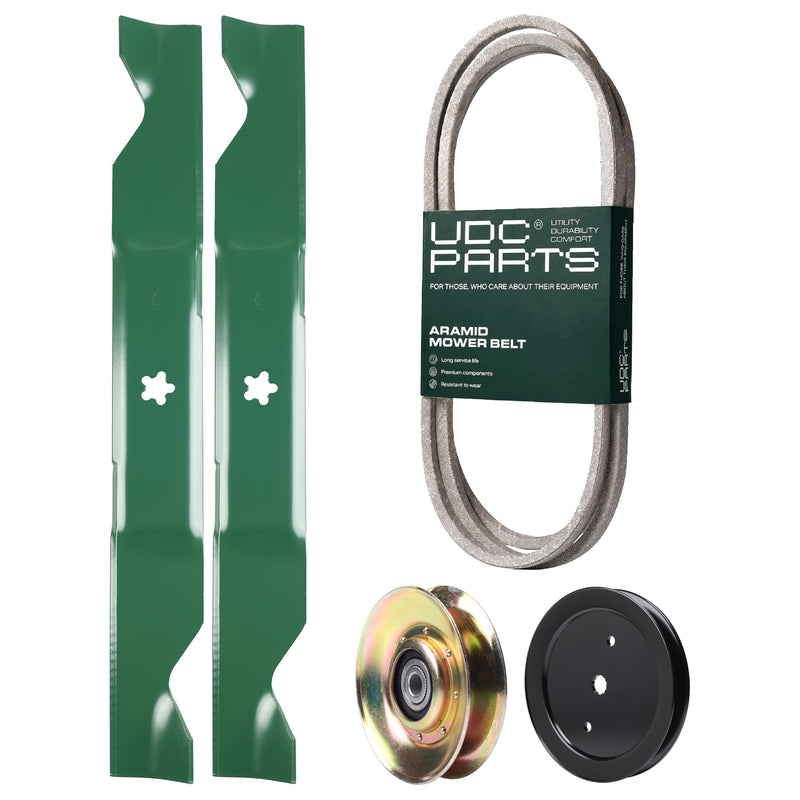  UDC Parts Mower Kit / Belt 405143 + Pulley 127783 + Pulley 195945 + 2 Pack Blades 405380 / Fits Husqvarna TS146X