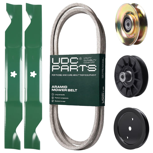 Products -  UDC Parts Mower Kit / Belt 405143 + Pulley 127783 + Pulley 195945 + Pulley 532194326 + 2 Pack Blades 405380 / Fits Husqvarna TS146X