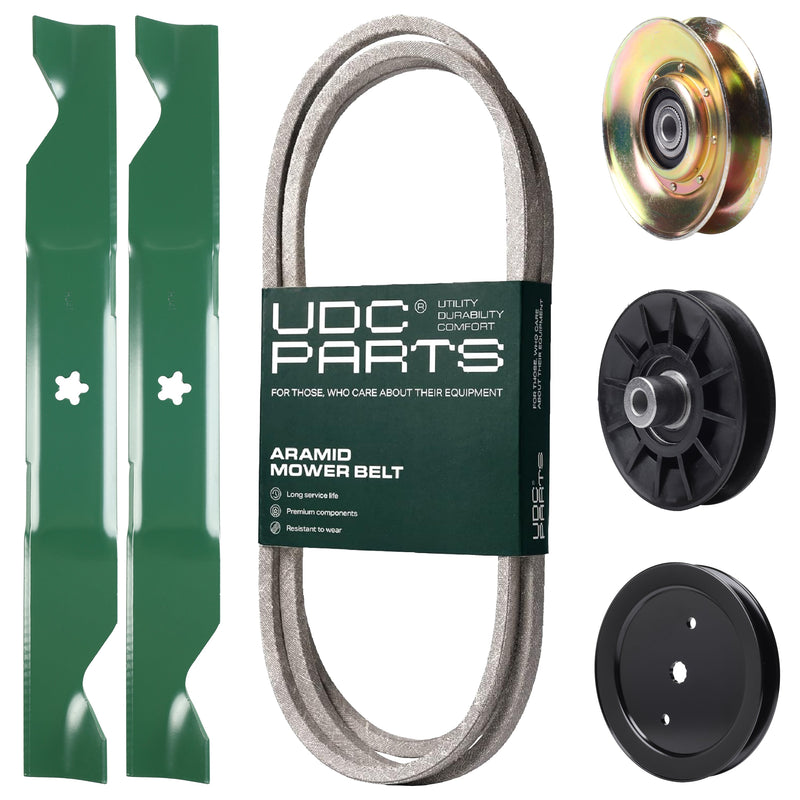 Products -  UDC Parts Mower Kit / Belt 405143 + Pulley 127783 + Pulley 195945 + Pulley 532194326 + 2 Pack Blades 405380 / Fits Husqvarna TS146X