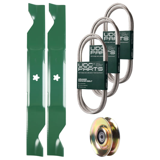 Products -  UDC Parts Mower Kit / Belt 130969 + Belt 140294 + Belt 405143 + Pulley 127783 + 2 Pack Blades 405380 / Fits Husqvarna YTH200