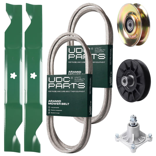 Wholesale Lawn Mower Parts -  UDC Parts Mower Kit / Belt 138255 + Belt 194346 + Pulley 127783 + Pulley 532194326 + Spindle 532174356 + 2 Pack Blades 405380 / Fits Husqvarna LT1597