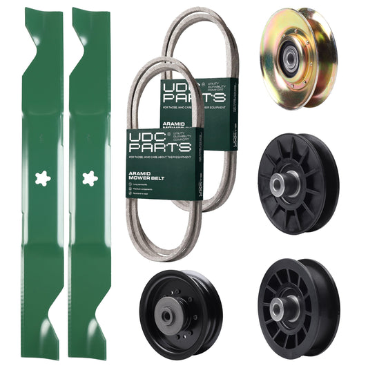 Bulk Lawn Mower Pulleys -  UDC Parts Mower Kit / Belt 138255 + Belt 194346 + Pulley 127783 + Pulley 532194326 + Pulley 532194327 + Pulley 532196104 + 2 Pack Blades 405380 / Fits Husqvarna LT1597