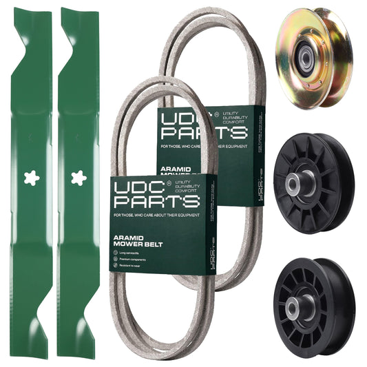 Wholesale Lawn Mower Parts -  UDC Parts Mower Kit / Belt 138255 + Belt 194346 + Pulley 127783 + Pulley 532194326 + Pulley 532194327 + 2 Pack Blades 405380 / Fits Husqvarna LT1597
