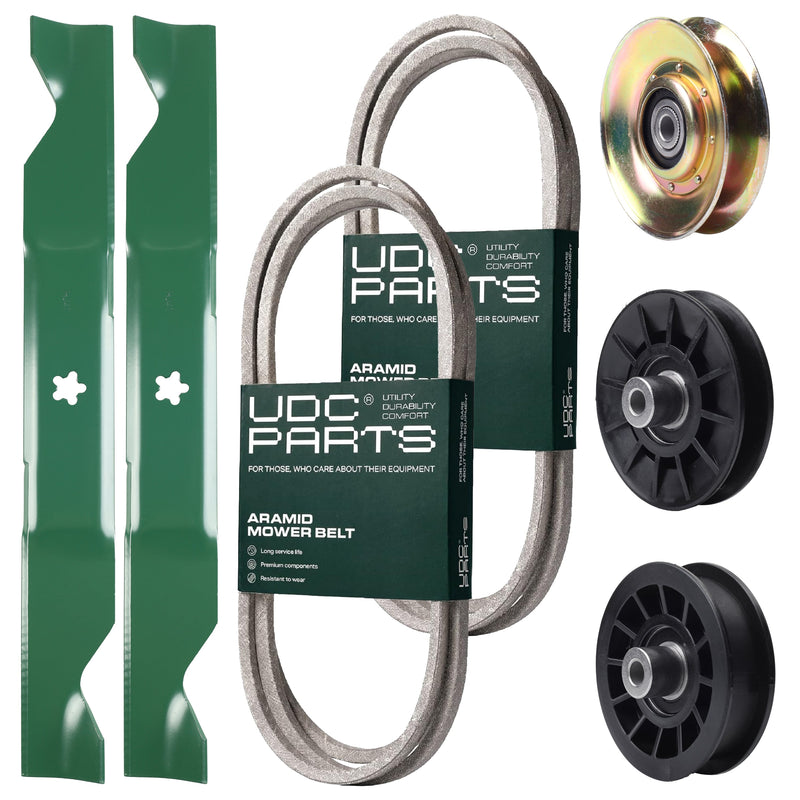 Wholesale Lawn Mower Parts -  UDC Parts Mower Kit / Belt 138255 + Belt 194346 + Pulley 127783 + Pulley 532194326 + Pulley 532194327 + 2 Pack Blades 405380 / Fits Husqvarna LT1597