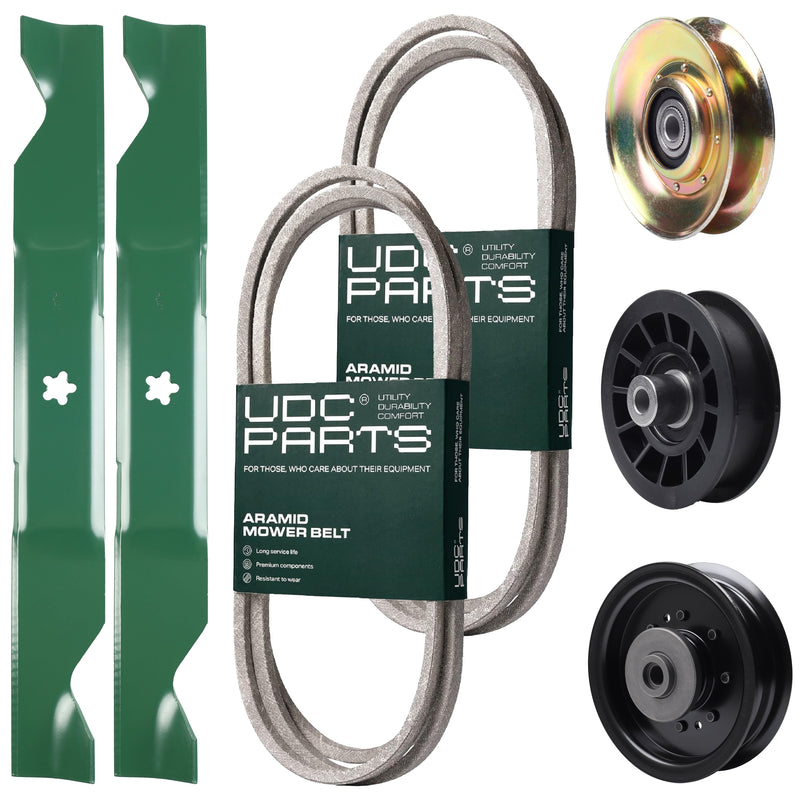 Wholesale Lawn Mower Parts -  UDC Parts Mower Kit / Belt 138255 + Belt 194346 + Pulley 127783 + Pulley 532194327 + Pulley 532196104 + 2 Pack Blades 405380 / Fits Husqvarna LT1597
