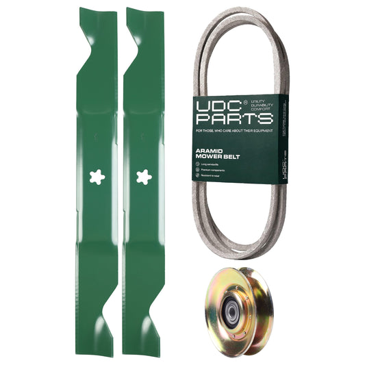 Products -  UDC Parts Mower Kit / Belt 130969 + Pulley 127783 + 2 Pack Blades 405380 / Fits Husqvarna CTH150 YTH200