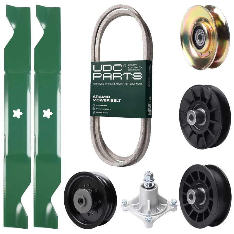 Products -  UDC Parts Mower Kit / Belt 138255 + Pulley 127783 + Pulley 532194326 + Pulley 532194327 + Pulley 532196104 + Spindle 532174356 + 2 Pack Blades 405380 / Fits Husqvarna LT1597