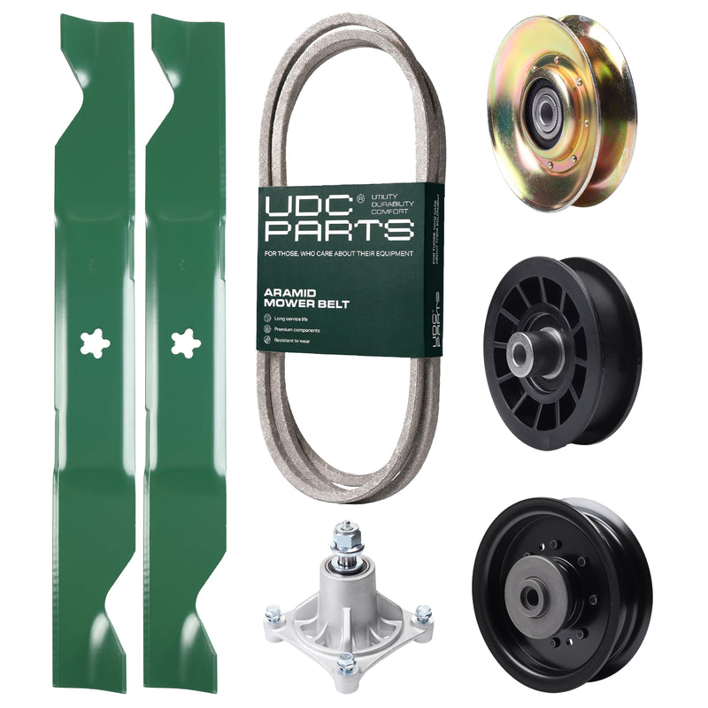 Wholesale Lawn Mower Parts -  UDC Parts Mower Kit / Belt 194346 + Pulley 127783 + Pulley 532194327 + Pulley 532196104 + Spindle 532174356 + 2 Pack Blades 405380 / Fits Husqvarna LT1597