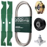  UDC Parts Mower Kit / Belt 194346 + Pulley 127783 + Pulley 532196104 + Spindle 532174356 + 2 Pack Blades 405380 / Fits Husqvarna LT1597