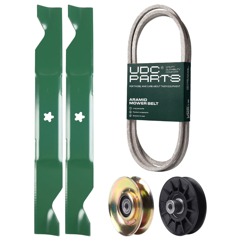  UDC Parts Mower Kit / Belt 405143 + Pulley 127783 + Pulley 532194326 + 2 Pack Blades 405380 / Fits Husqvarna TS146X