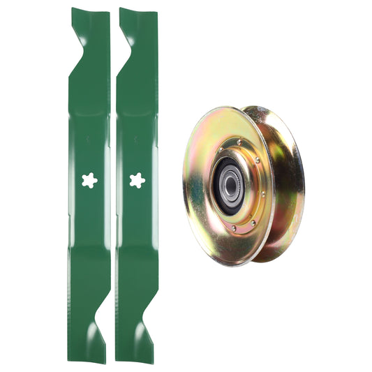 test -  UDC Parts Mower Kit / Pulley 127783 + 2 Pack Blades 405380 / Fits Husqvarna CTH150 LT1597 TS146X YTH200