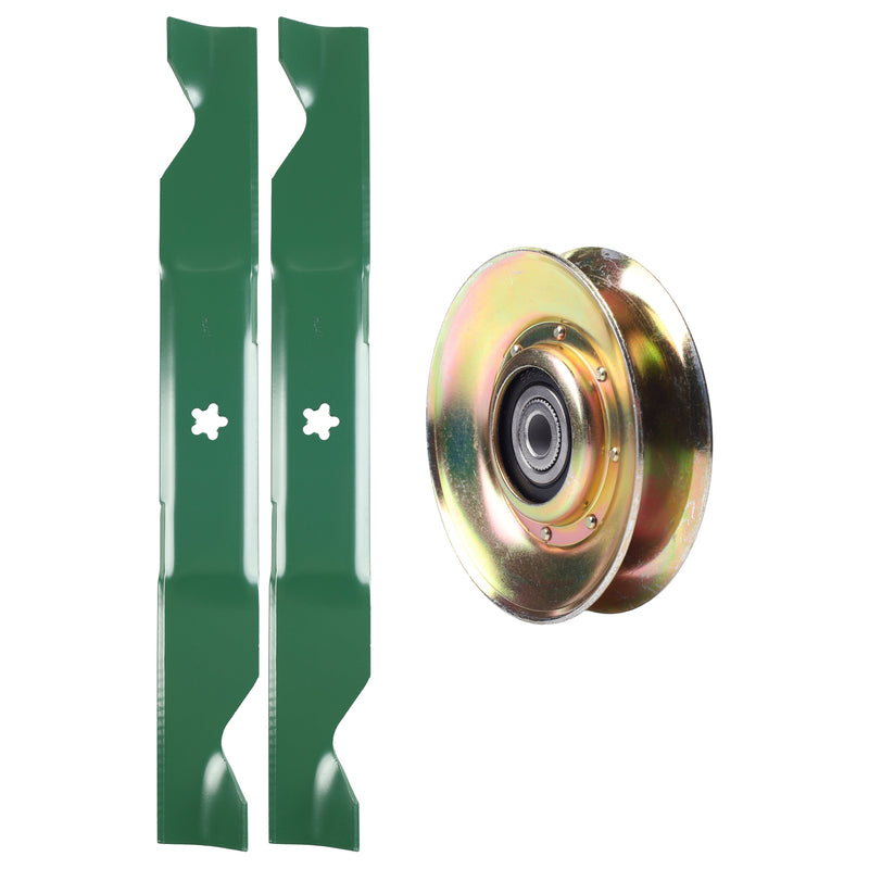  UDC Parts Mower Kit / Pulley 127783 + 2 Pack Blades 405380 / Fits Husqvarna CTH150 LT1597 TS146X YTH200