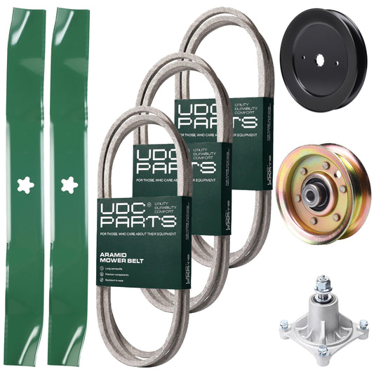 Bulk Lawn Mower Pulleys -  UDC Parts Mower Kit / Belt 140294 + Belt 174368 + Belt 180808 + Pulley 129861 + Pulley 173437 + Spindle 532174356 + 2 Pack Blades 134149 / Fits Jonsered LT2122A2