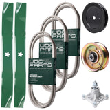Bulk Lawn Mower Pulleys -  UDC Parts Mower Kit / Belt 140294 + Belt 174368 + Belt 180808 + Pulley 129861 + Pulley 173437 + Spindle 532174356 + 2 Pack Blades 134149 / Fits Jonsered LT2122A2