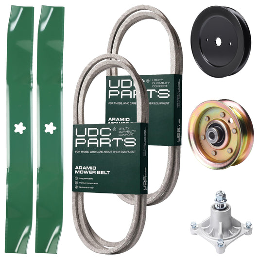 Wholesale Lawn Mower Parts -  UDC Parts Mower Kit / Belt 140294 + Belt 144959 + Pulley 129861 + Pulley 173437 + Spindle 532174356 + 2 Pack Blades 134149 / Fits Husqvarna LTH1542 YTH130