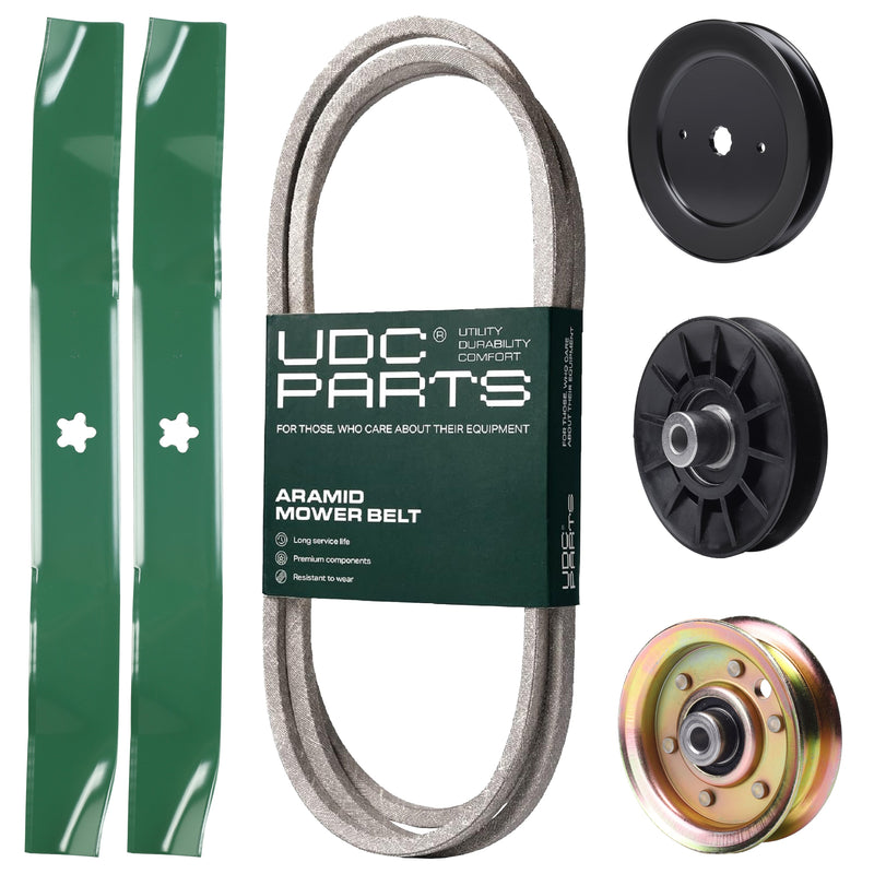 Products -  UDC Parts Mower Kit / Belt 140218 + Pulley 129861 + Pulley 532194326 + Pulley 173437 + 2 Pack Blades 134149 / Fits Husqvarna YTH2042 XP