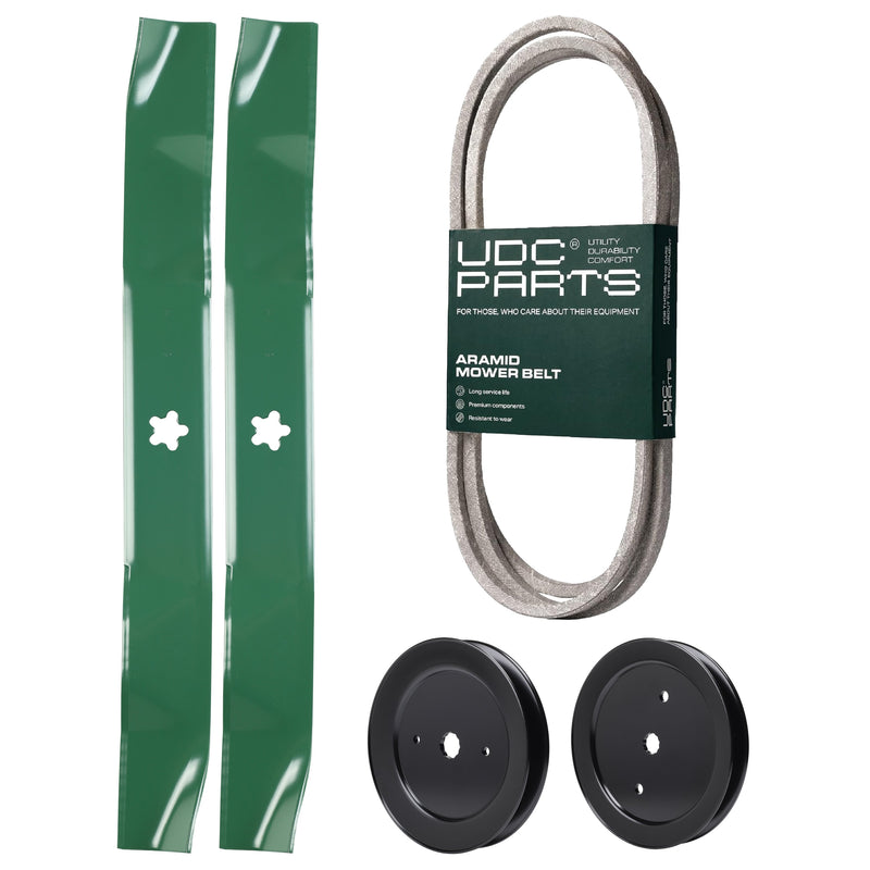 UDC Parts Mower Kit / Belt 197253 + Pulley 129861 + Pulley 195945 + 2 Pack Blades 134149 / Fits Poulan Pro PB19542LT PK20H42YT