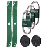 Wholesale Lawn Mower Parts -  UDC Parts Mower Kit / Belt 140294 + Belt 144959 + Belt 197253 + Pulley 129861 + Pulley 195945 + 2 Pack Blades 134149 / Fits Poulan Pro PK20H42YT