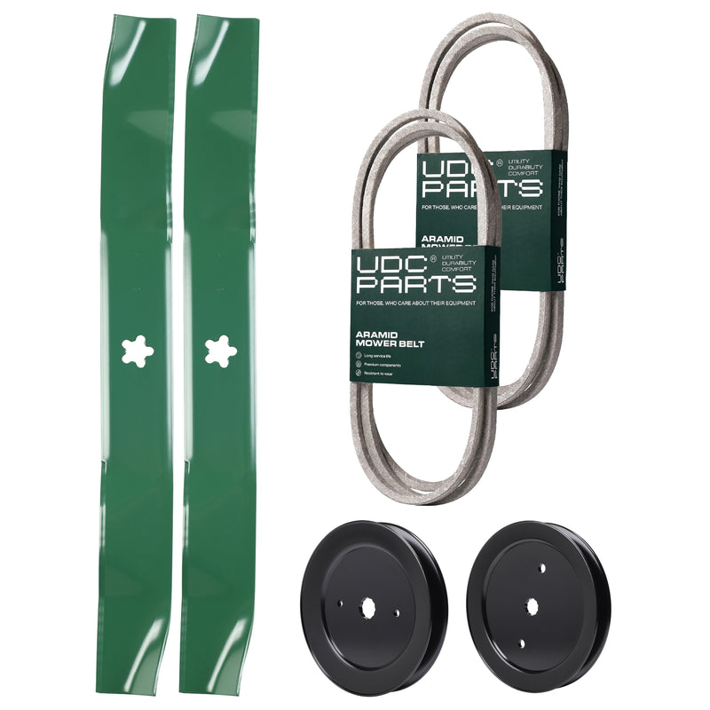 Products -  UDC Parts Mower Kit / Belt 130969 + Belt 144959 + Pulley 129861 + Pulley 195945 + 2 Pack Blades 134149 / Fits Husqvarna TS142 YTH22K42