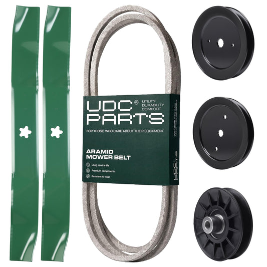 Products -  UDC Parts Mower Kit / Belt 144959 + Pulley 129861 + Pulley 195945 + Pulley 532194326 + 2 Pack Blades 134149 / Fits Husqvarna TS142 TS142T YTH22K42