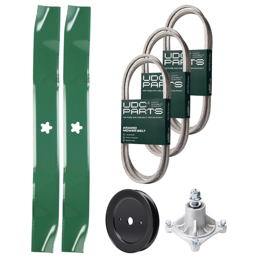 Wholesale Lawn Mower Parts -  UDC Parts Mower Kit / Belt 140294 + Belt 174368 + Belt 180808 + Pulley 129861 + Spindle 532174356 + 2 Pack Blades 134149 / Fits Jonsered LT2122A2