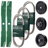 Wholesale Lawn Mower Parts -  UDC Parts Mower Kit / Belt 130969 + Belt 140218 + Belt 144959 + Pulley 129861 + Pulley 532194326 + Pulley 532196106 + 2 Pack Blades 134149 / Fits Husqvarna LOYTH20F42T YTH20F42T YTH2242T