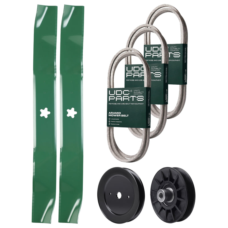 Wholesale Lawn Mower Parts -  UDC Parts Mower Kit / Belt 130969 + Belt 144959 + Belt 197253 + Pulley 129861 + Pulley 532194326 + 2 Pack Blades 134149 / Fits Husqvarna TS142