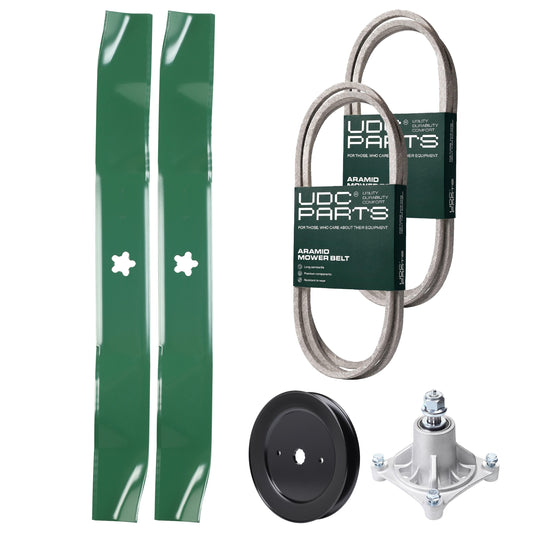 Products -  UDC Parts Mower Kit / Belt 174368 + Belt 180808 + Pulley 129861 + Spindle 532174356 + 2 Pack Blades 134149 / Fits Jonsered LT2122A2