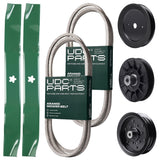 Products -  UDC Parts Mower Kit / Belt 130969 + Belt 144959 + Pulley 129861 + Pulley 532194326 + Pulley 532196106 + 2 Pack Blades 134149 / Fits Jonsered LT2218A2 LT2226A2