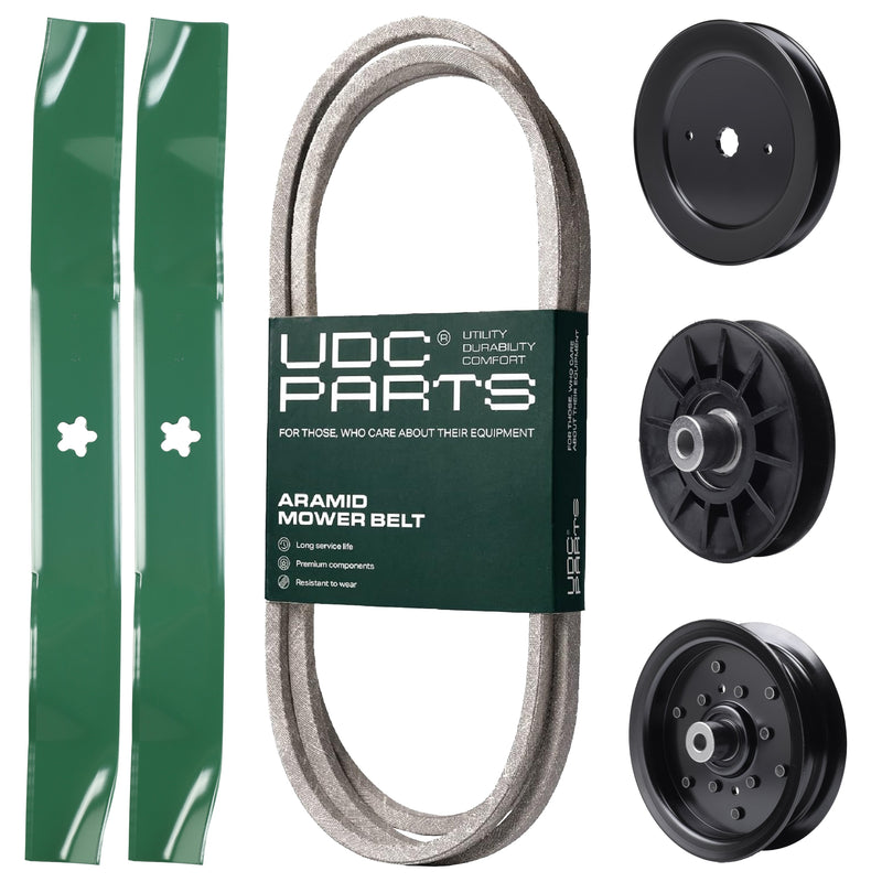 Products -  UDC Parts Mower Kit / Belt 130969 + Pulley 129861 + Pulley 532194326 + Pulley 532196106 + 2 Pack Blades 134149 / Fits Jonsered LT2218A2 LT2226A2