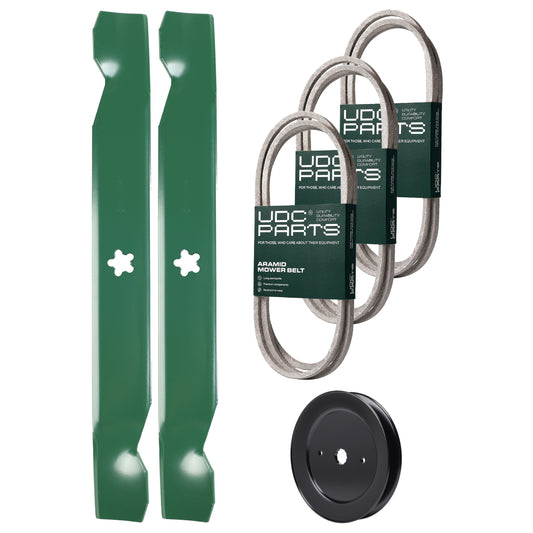 Products -  UDC Parts Mower Kit / Belt 532194346 + Belt 138255 + Belt 197253 + Pulley 129861 + 2 Pack Blades 138497 / Fits Husqvarna LT152