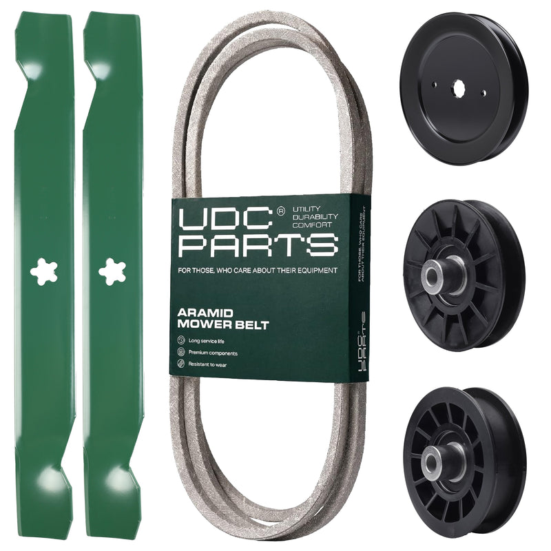 Products -  UDC Parts Mower Kit / Belt 130969 + Pulley 532129861 + Pulley 532194326 + Pulley 532194327 + 2 Pack Blades 138497 / Fits Husqvarna YTH22V42LS