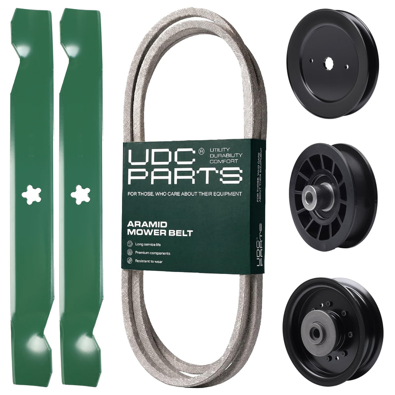 Products -  UDC Parts Mower Kit / Belt 130969 + Pulley 532129861 + Pulley 532194327 + Pulley 532196104 + 2 Pack Blades 138497 / Fits Husqvarna YTH22V42LS