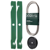  UDC Parts Mower Kit / Belt 138255 + Pulley 129861 + 2 Pack Blades 138497 / Fits Husqvarna LT125 LT152