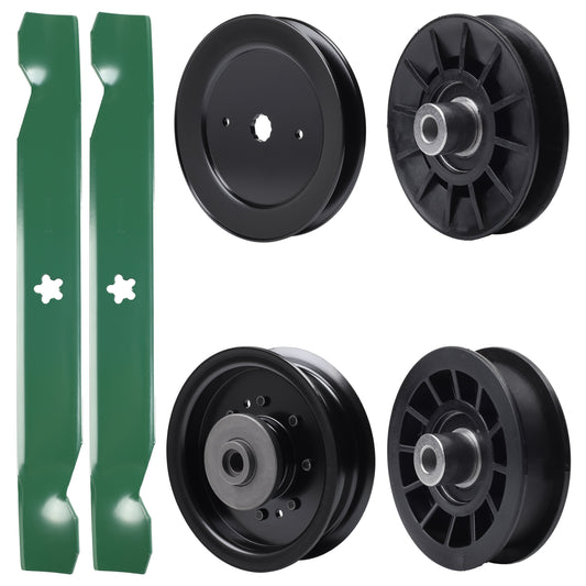 test -  UDC Parts Mower Kit / Pulley 532129861 + Pulley 532194326 + Pulley 532194327 + Pulley 532196104 + 2 Pack Blades 138497 / Fits Husqvarna YTH22V42LS