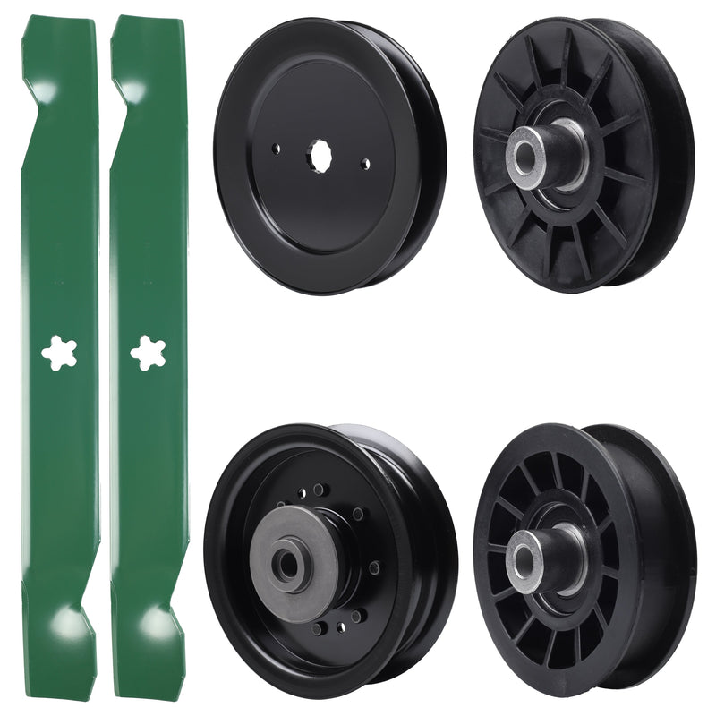  UDC Parts Mower Kit / Pulley 532129861 + Pulley 532194326 + Pulley 532194327 + Pulley 532196104 + 2 Pack Blades 138497 / Fits Husqvarna YTH22V42LS