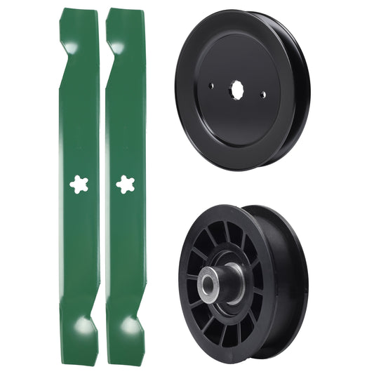 test -  UDC Parts Mower Kit / Pulley 532129861 + Pulley 532194327 + 2 Pack Blades 138497 / Fits Husqvarna YTH22V42LS