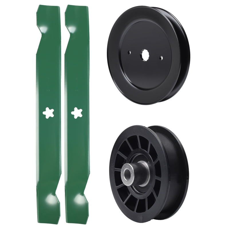 test -  UDC Parts Mower Kit / Pulley 532129861 + Pulley 532194327 + 2 Pack Blades 138497 / Fits Husqvarna YTH22V42LS
