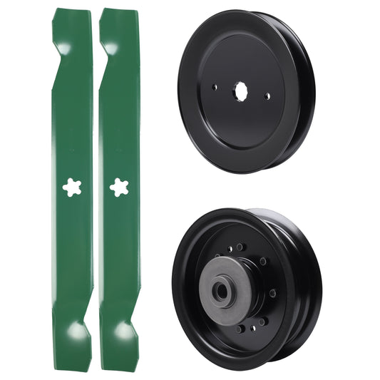 test -  UDC Parts Mower Kit / Pulley 532129861 + Pulley 532196104 + 2 Pack Blades 532138497 / Fits Husqvarna GTH27V52LS