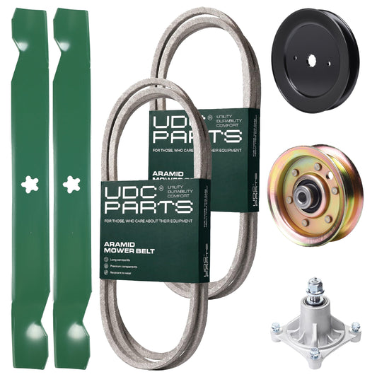 Wholesale Lawn Mower Parts -  UDC Parts Mower Kit / Belt 140294 + Belt 144959 + Pulley 129861 + Pulley 173437 + Spindle 532174356 + 2 Pack Blades 138971 / Fits Husqvarna LTH1542 YTH130