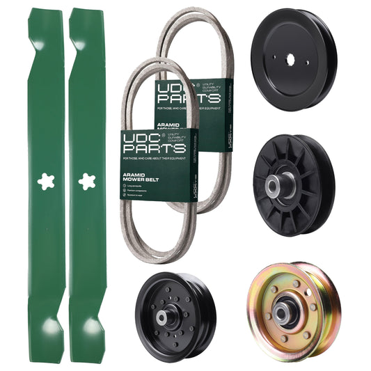 Wholesale Lawn Mower Parts -  UDC Parts Mower Kit / Belt 140218 + Belt 144959 + Pulley 129861 + Pulley 532194326 + Pulley 532196106 + Pulley 173437 + 2 Pack Blades 138971 / Fits Husqvarna YTH2042 XP