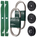 Products -  UDC Parts Mower Kit / Belt 130969 + Belt 144959 + Pulley 129861 + Pulley 195945 + Pulley 532194326 + 2 Pack Blades 138971 / Fits Jonsered LT2218A