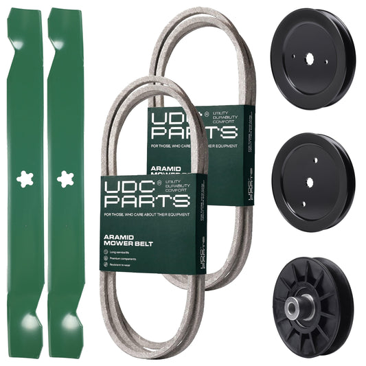 Wholesale Lawn Mower Parts -  UDC Parts Mower Kit / Belt 144959 + Belt 197253 + Pulley 129861 + Pulley 195945 + Pulley 532194326 + 2 Pack Blades 138971 / Fits Husqvarna TS142