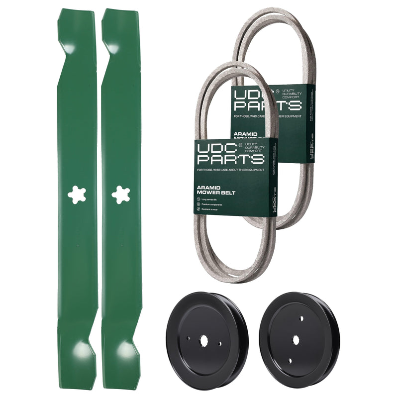  UDC Parts Mower Kit / Belt 140294 + Belt 144959 + Pulley 129861 + Pulley 195945 + 2 Pack Blades 138971 / Fits Husqvarna YTH1842