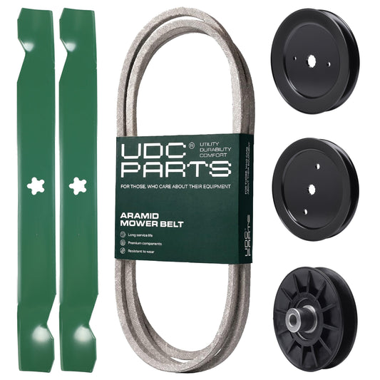 Products -  UDC Parts Mower Kit / Belt 144959 + Pulley 129861 + Pulley 195945 + Pulley 532194326 + 2 Pack Blades 138971 / Fits Jonsered LT2218A