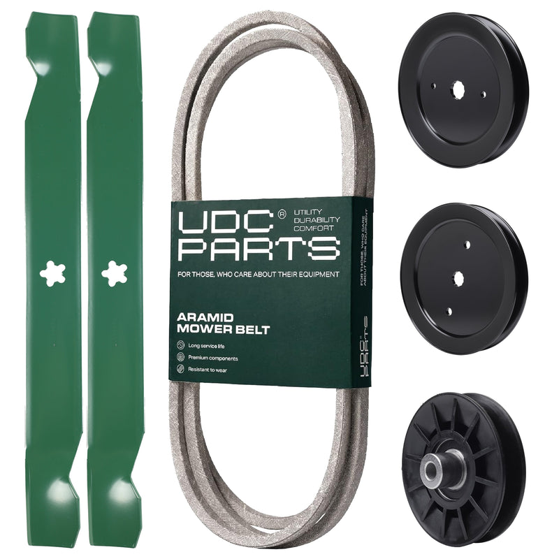 Products -  UDC Parts Mower Kit / Belt 130969 + Pulley 129861 + Pulley 195945 + Pulley 532194326 + 2 Pack Blades 138971 / Fits Husqvarna TS142 YTH22K42