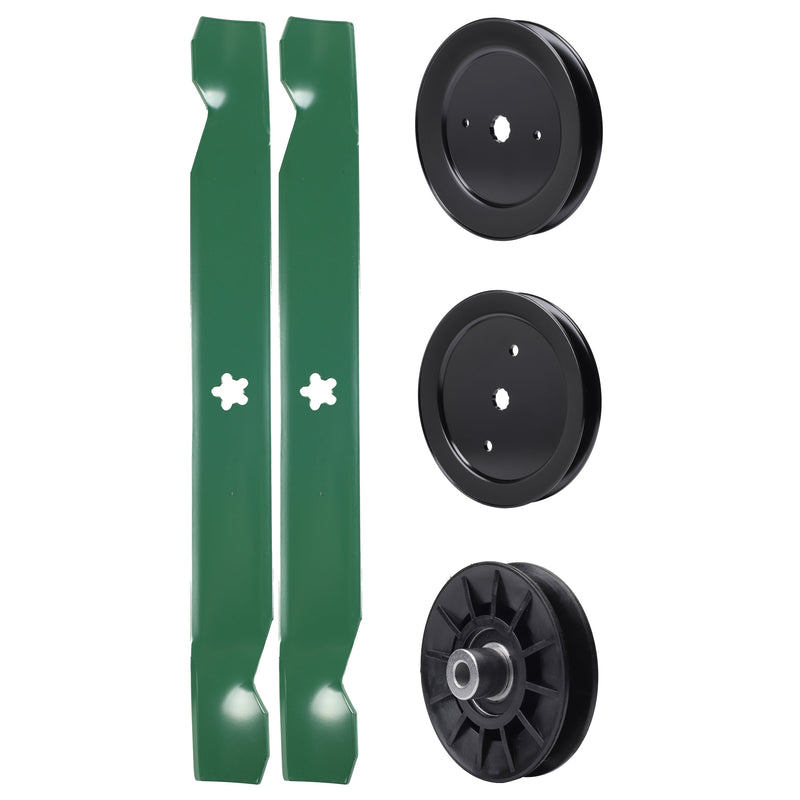 test -  UDC Parts Mower Kit / Pulley 129861 + Pulley 195945 + Pulley 532194326 + 2 Pack Blades 138971 / Fits Husqvarna TS142 TS142T YTH22K42