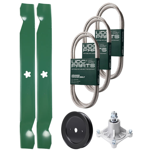 Wholesale Lawn Mower Parts -  UDC Parts Mower Kit / Belt 140294 + Belt 174368 + Belt 180808 + Pulley 129861 + Spindle 532174356 + 2 Pack Blades 138971 / Fits Jonsered LT2122A2